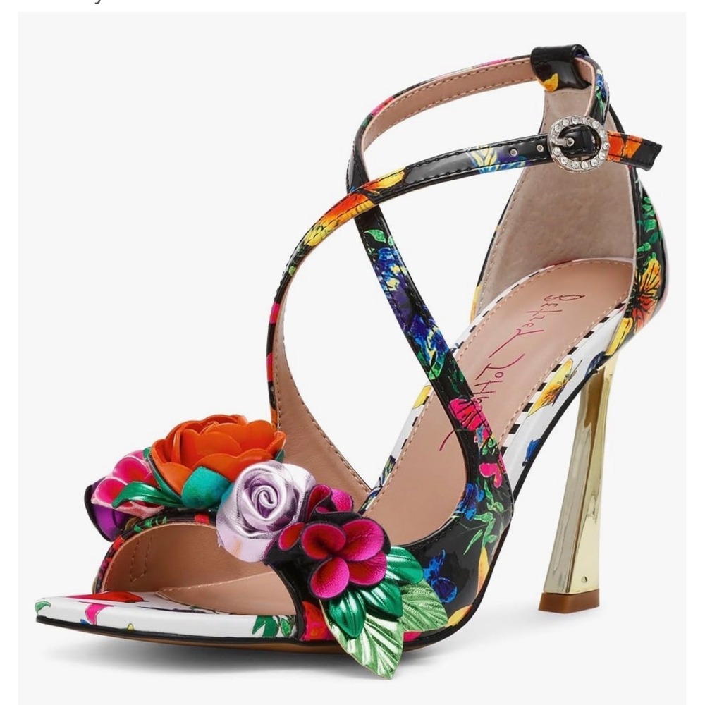 Betsey Johnson Mikah Floral Stiletto Heels Size 10 Black Multi 3D Flowers